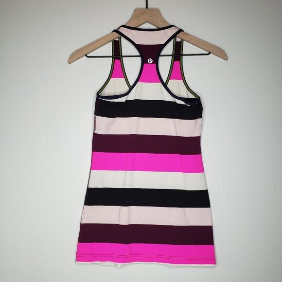 Lululemon Wide Stripe Cool Racerback Tank Top‎ Burgundy Pink 4 - Picture 5 of 6